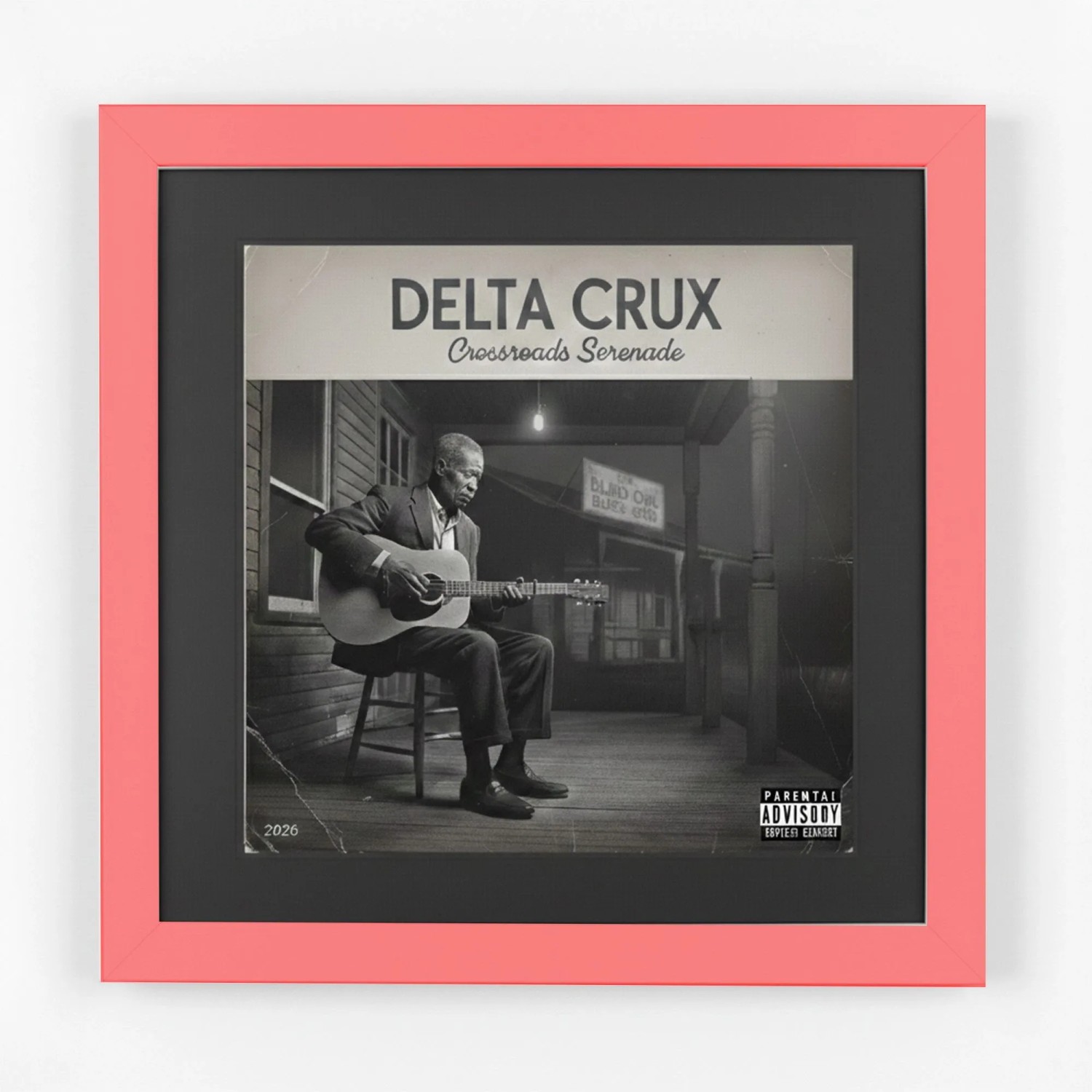 K-Möbel Schallplatten Rahmen Rot 40x40cm mit Schwarzem Passepartout für das Cover