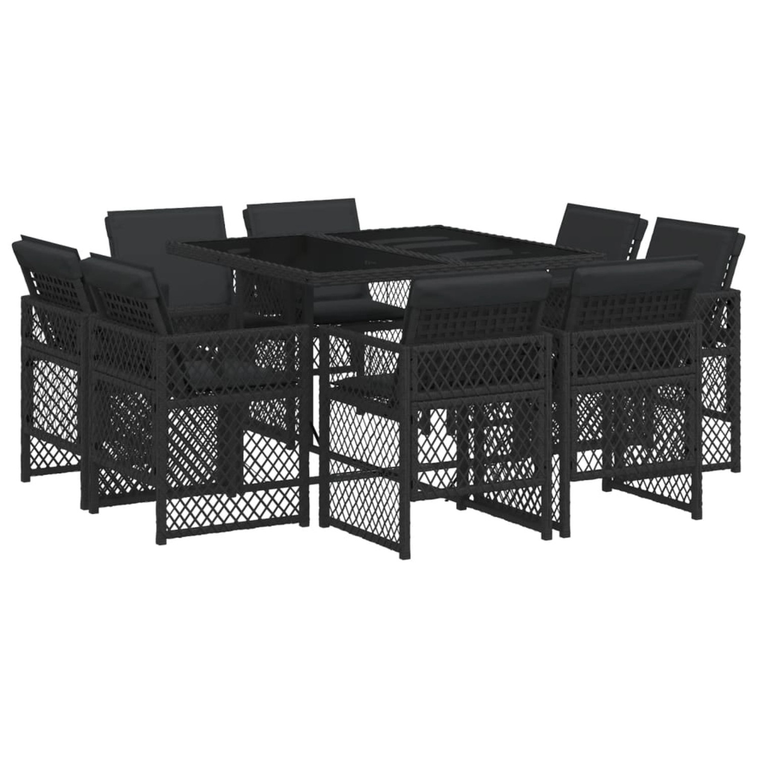 vidaXL 9-Tlg Garten-Essgruppe mit Kissen Schwarz Poly Rattan 3210835 günstig online kaufen