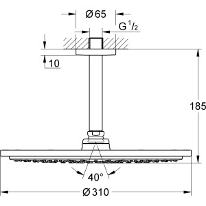 Technische Zeichnung: Grohe Rainshower Cosmopolitan 310 Kopfbrause-Set, Warm Sunset gebürstet, Maße.