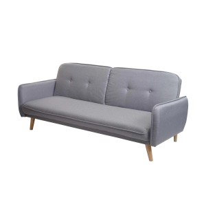 Graues MCW Schlafsofa J18 mit Holzfüßen. Verstellbare Rückenlehne, ideal für kleine Räume.
