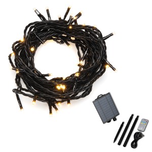 Konstsmide Solar-Lichterkette mit 200 bernsteinfarbenen LEDs, ca. 4 m lang, inklusive Solarpanel und Zubehör.