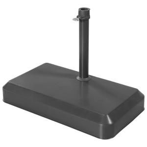 Doppler Balkon-Schirmständer, grauer Betonsockel mit PVC-Mantel und seitlichem Rohr.