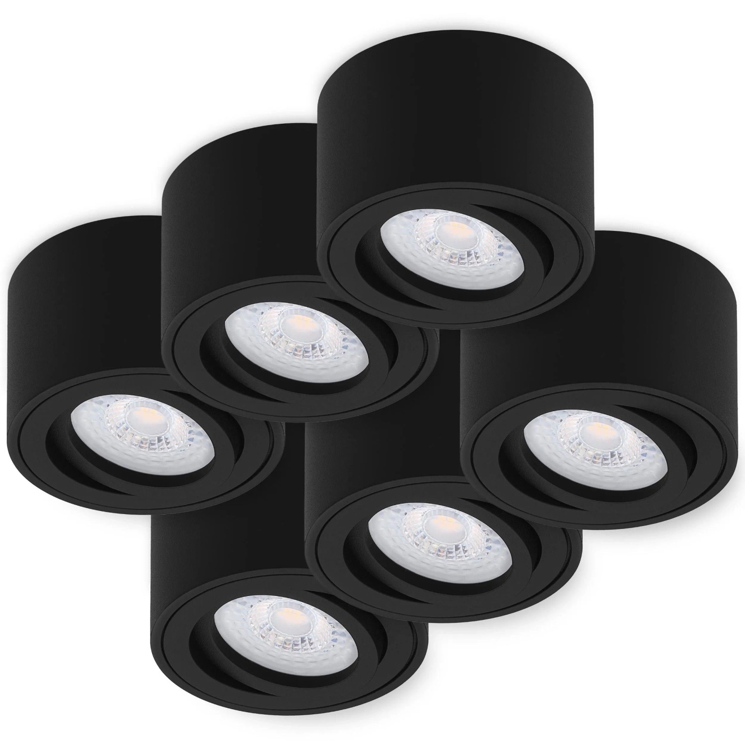 Oktaplex Lile S 6er Set LED-Aufbauspots Schwarz Energieklasse A Rund Schwenkbar 3000K Warmweiß 1,9W 230V Deckenspots