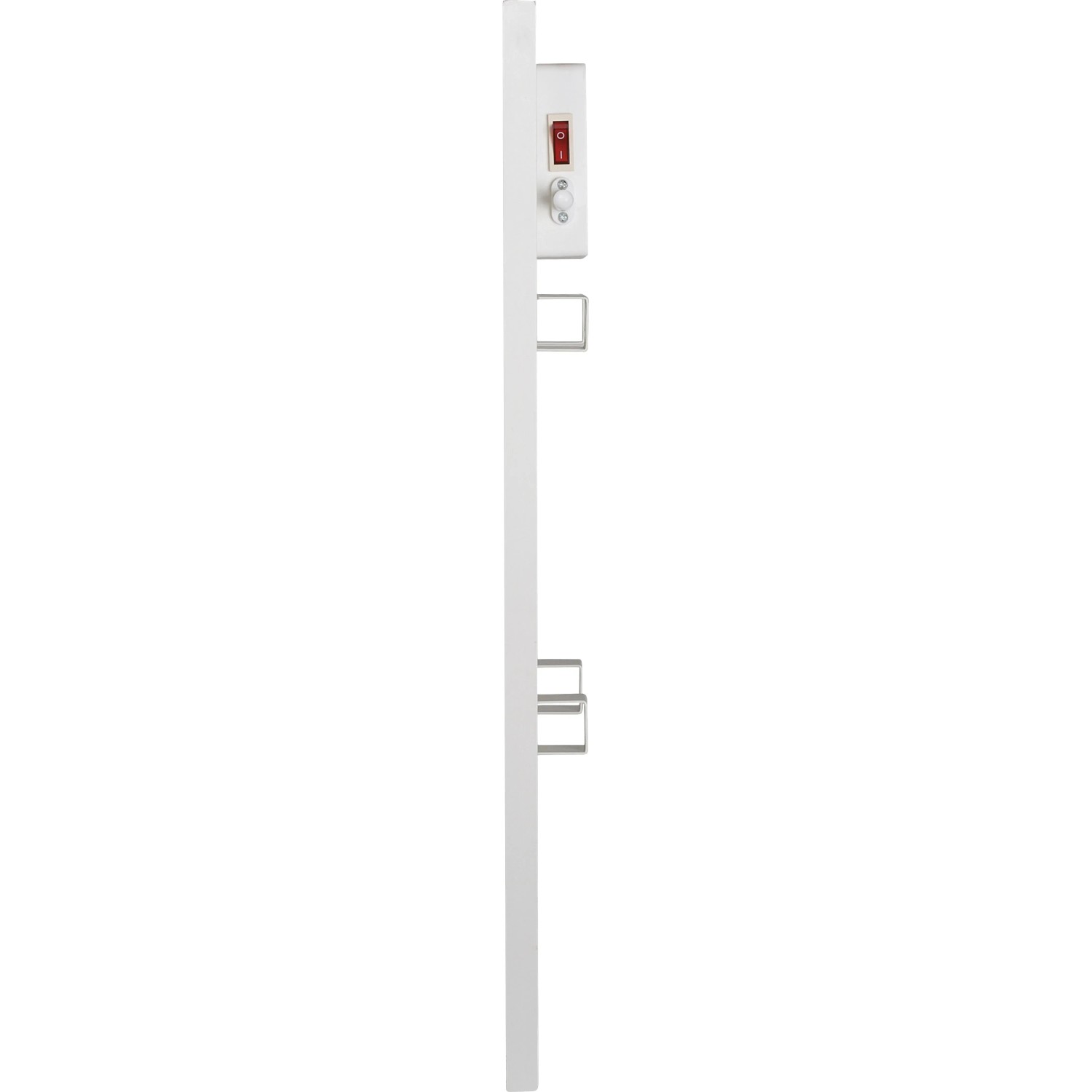 Schmales, weißes WiFi-Infrarot-Panel Odda 540 W, ein elektrisches Heizgerät für Innenräume.