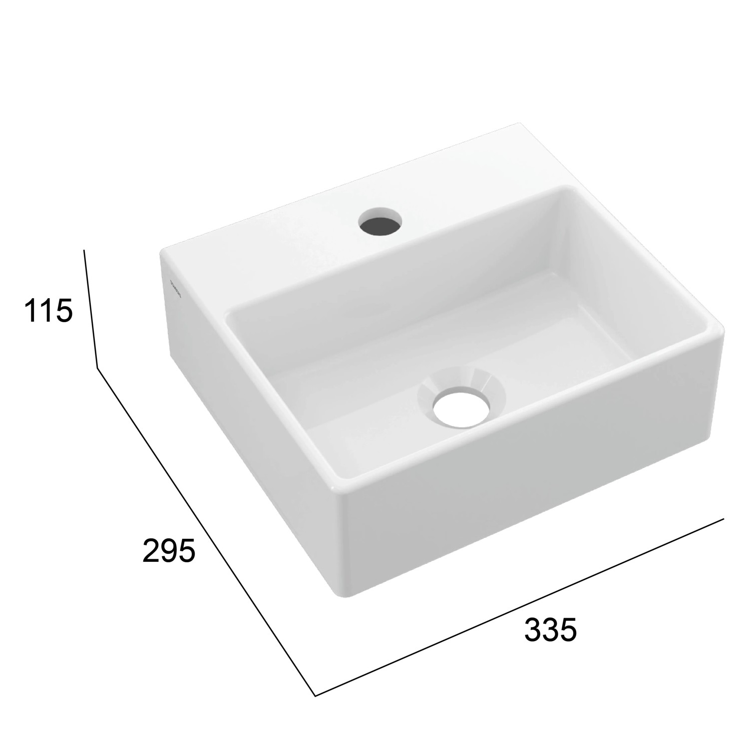 Weißes Domberg Handwaschbecken DB2004, 33,5x29,5 cm, mit Hahnloch für Bad oder Gäste-WC.