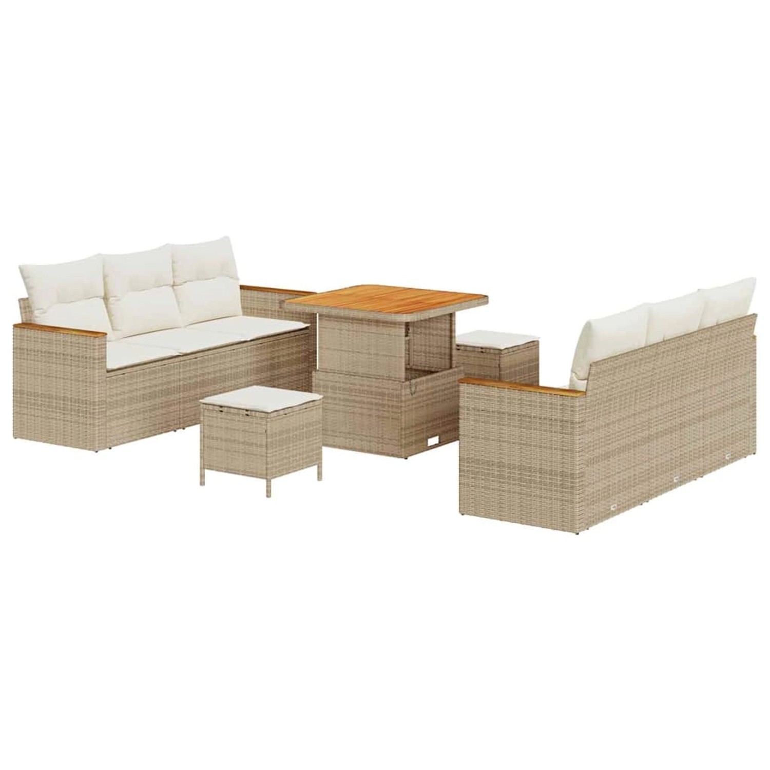 vidaXL Garten-Sofa-Set mit Kissen 9-Tlg Beige Poly Rattan 3362996 günstig online kaufen