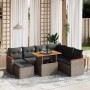 Graue 8-tlg. Garten-Sofagarnitur aus Polyrattan mit Tisch und Kissen. Gartenmöbel für Terrasse und Garten.