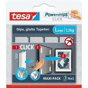 Tesa Powerstrips Click Large, 16 Stück. Kleben statt bohren für Bilder und Deko.