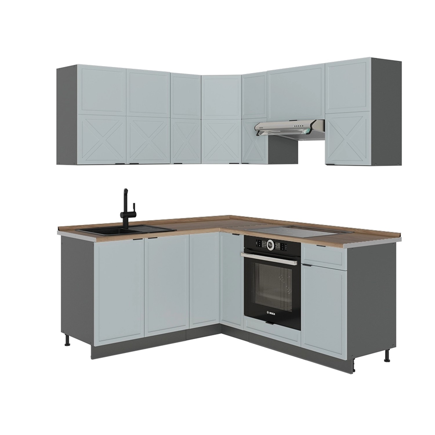 Vicco Fame-Line Eckküche Hellblau-grau/Anthrazit 160 x 190 cm AP Eiche günstig online kaufen