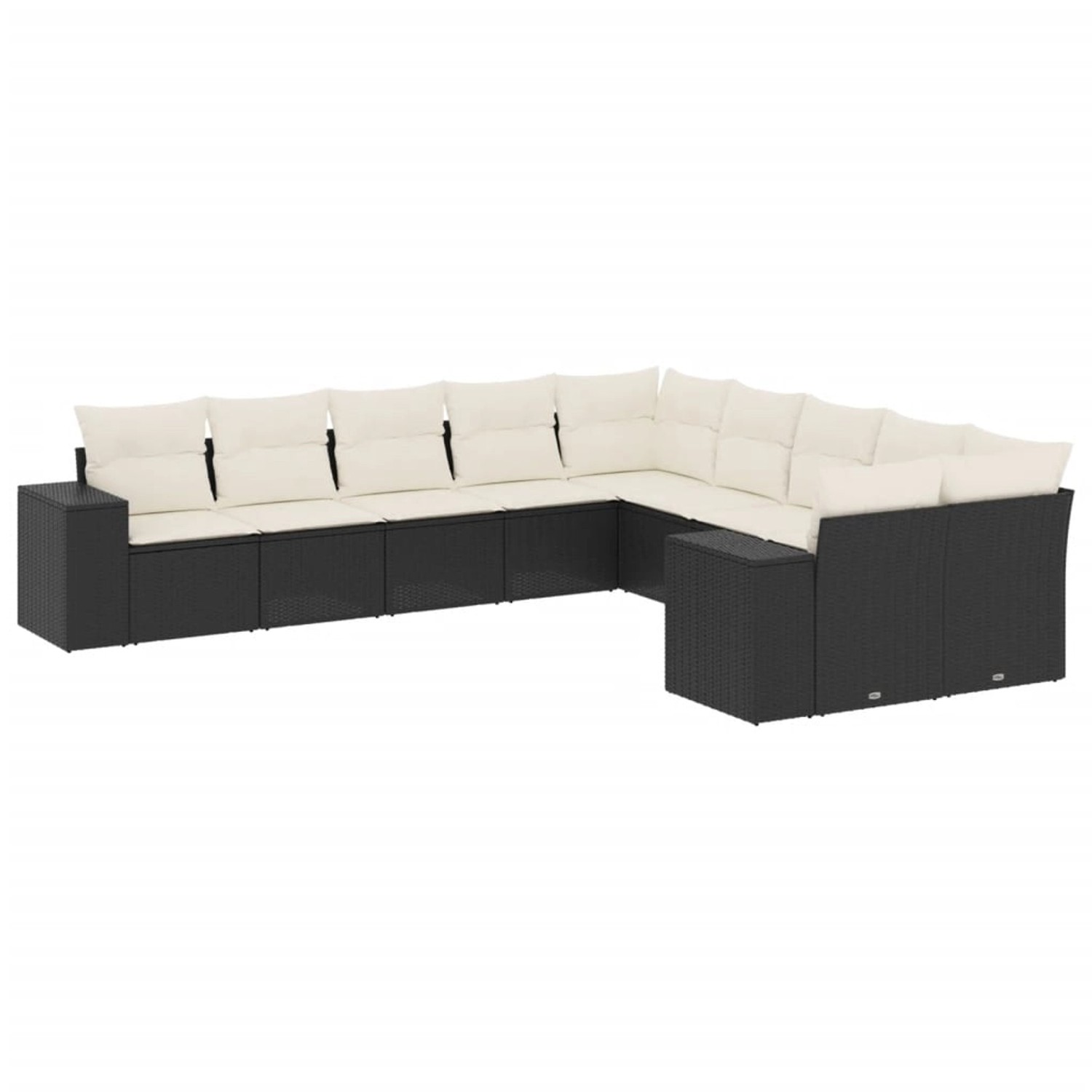vidaXL 10-Tlg Garten-Sofagarnitur mit Kissen Schwarz Poly Rattan 3223105