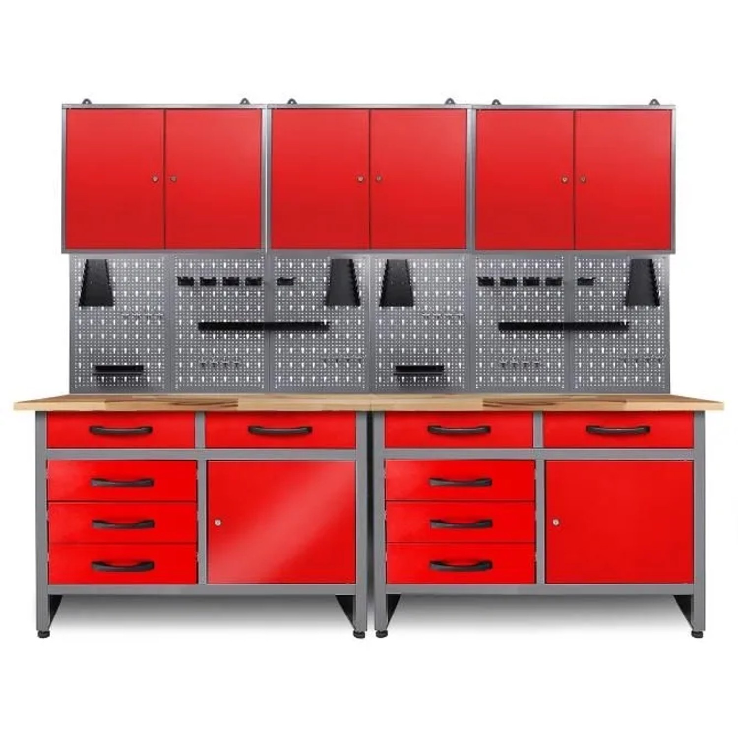 Ondis24 Werkstatt Set Holger 240 cm 3 Schränke Rot