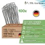 100 verzinkte TTL GARDEN Erdanker aus Stahl, 200 mm lang, für Gartenvlies, Unkrautvlies und Camping.