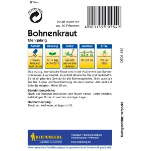 Kiepenkerl Bohnenkraut mehrjährig, Samenpackung für aromatische Kräuter.