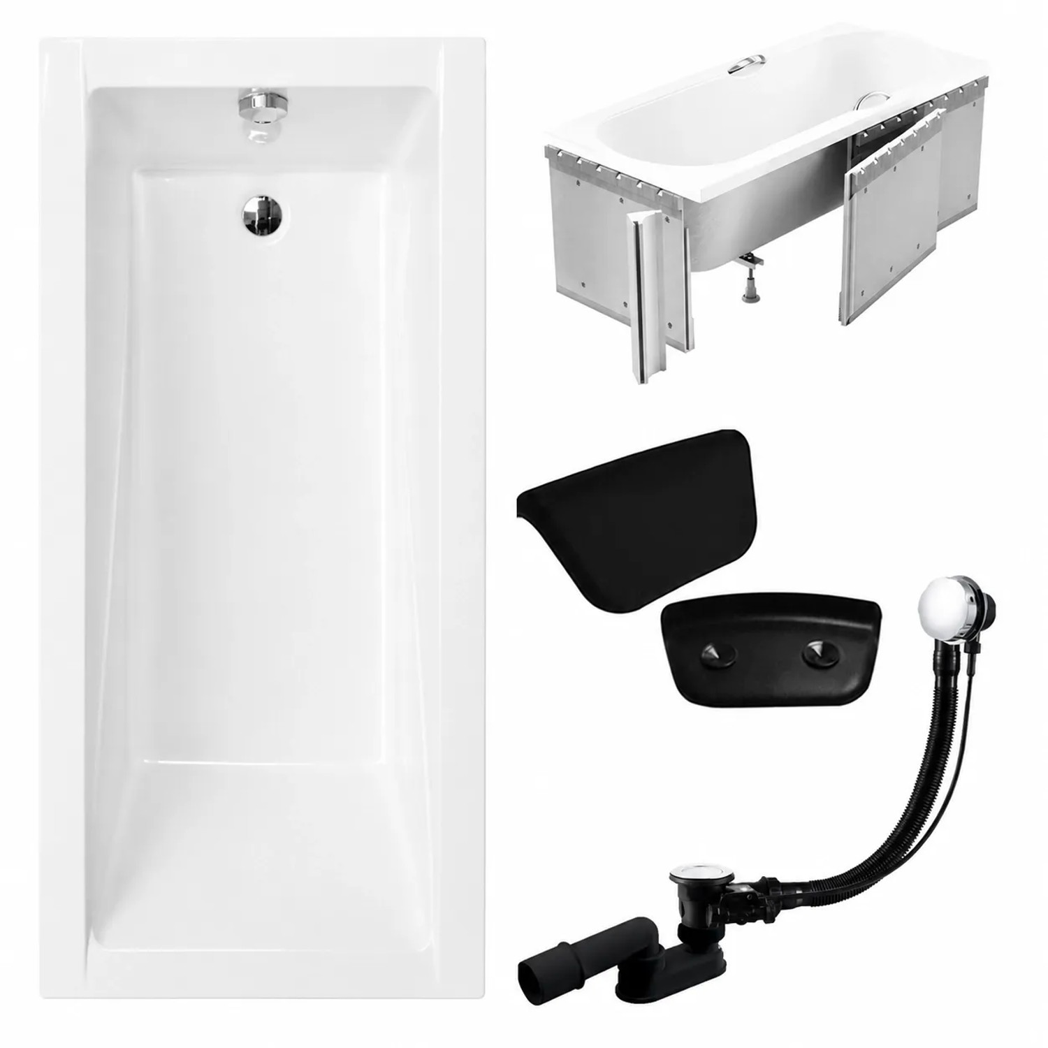KOLMAN Badewanne Rechteck 120 x 70 Cm Mit Styroporverkleidung Mit Kopfstütze KODI Inkl. Ablauf Und Füße