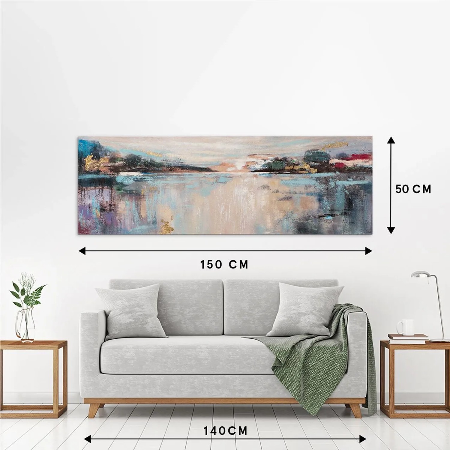Art Universe Leinwandbild Abstrakter Seeblick 50 x 150 cm