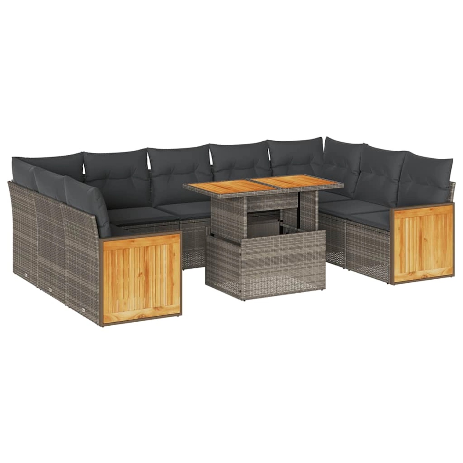 vidaXL 10-Tlg Garten-Sofagarnitur mit Kissen Grau Poly Rattan Akazie 3327756