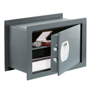 Offener Burg Wächter Wandtresor Pure Safe PSW 110 E Anthrazit mit Zahlenschloss und Wertsachen.