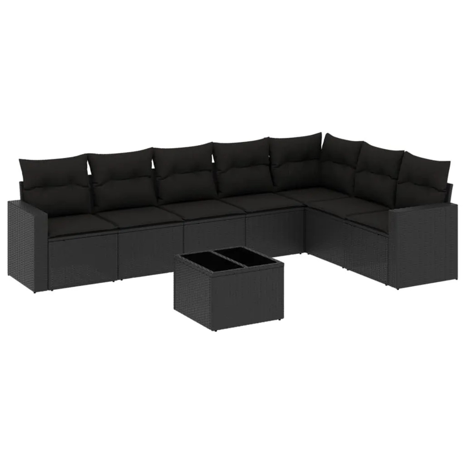 vidaXL 8-Tlg Garten-Sofagarnitur mit Kissen Schwarz Poly Rattan 3251392