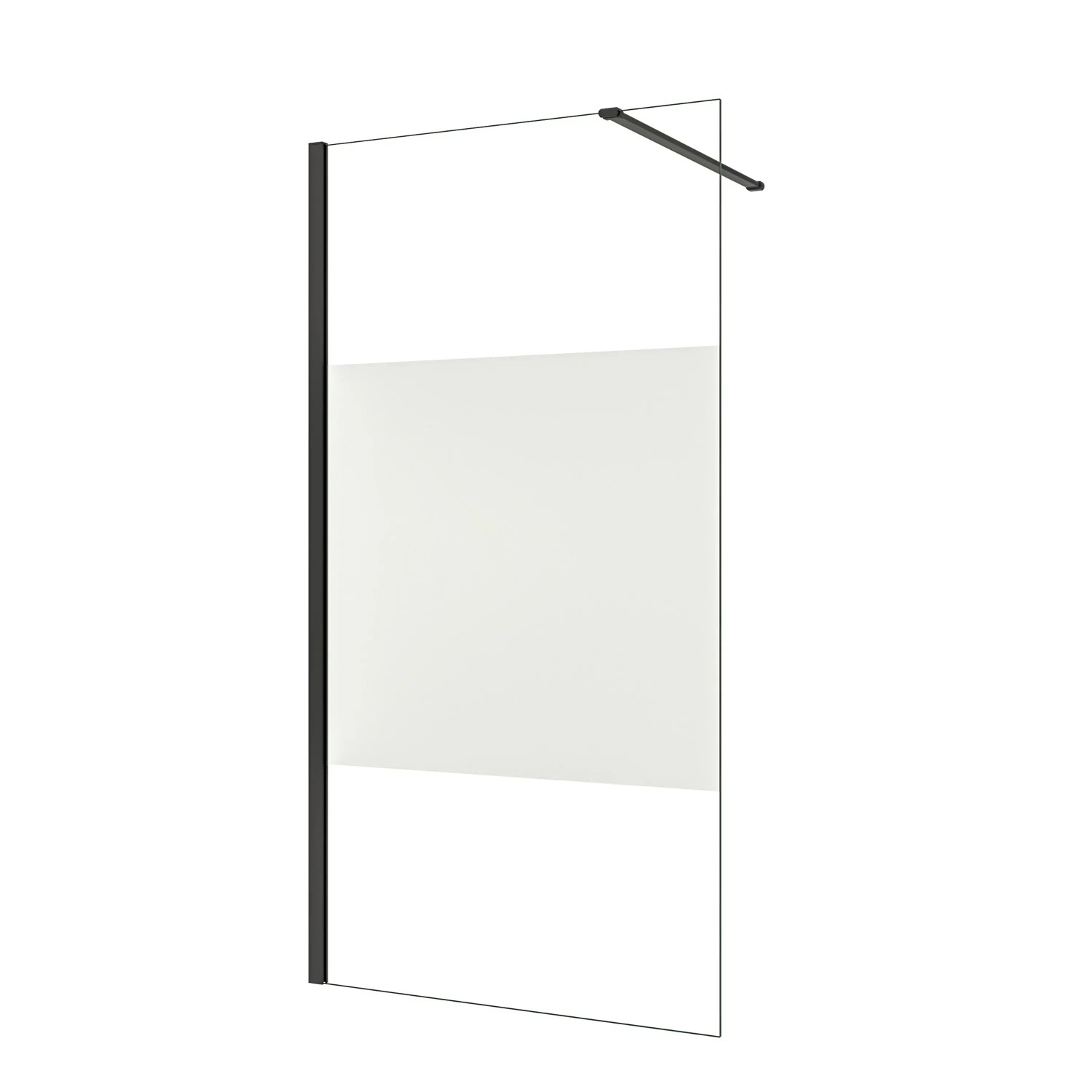 AICA Schwarz Walk in Duschwand 85x200cm Milchglasstreifen Duschabtrennung 8mm Nano ESG-Glas Mit 140cm Stabilisator Duschkabinen F130