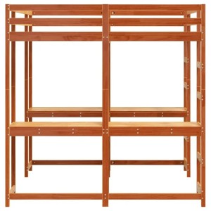 Hochbett mit Schreibtisch und Leiter aus braunem Kiefernholz (160x200 cm).