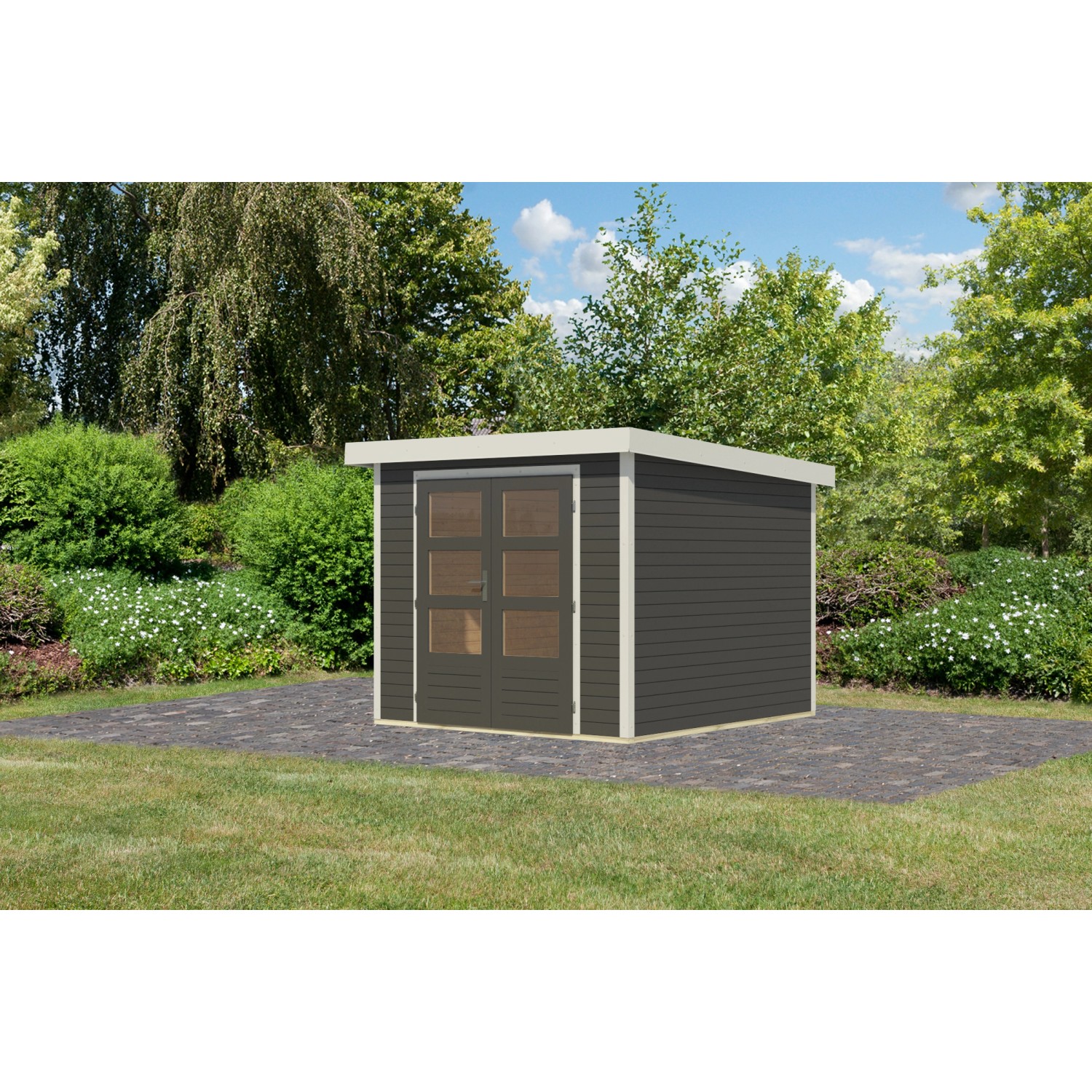 Karibu Gartenhaus Diego 3,5 B Terragrau/Weiß 209 x 238 x 242 cm günstig online kaufen