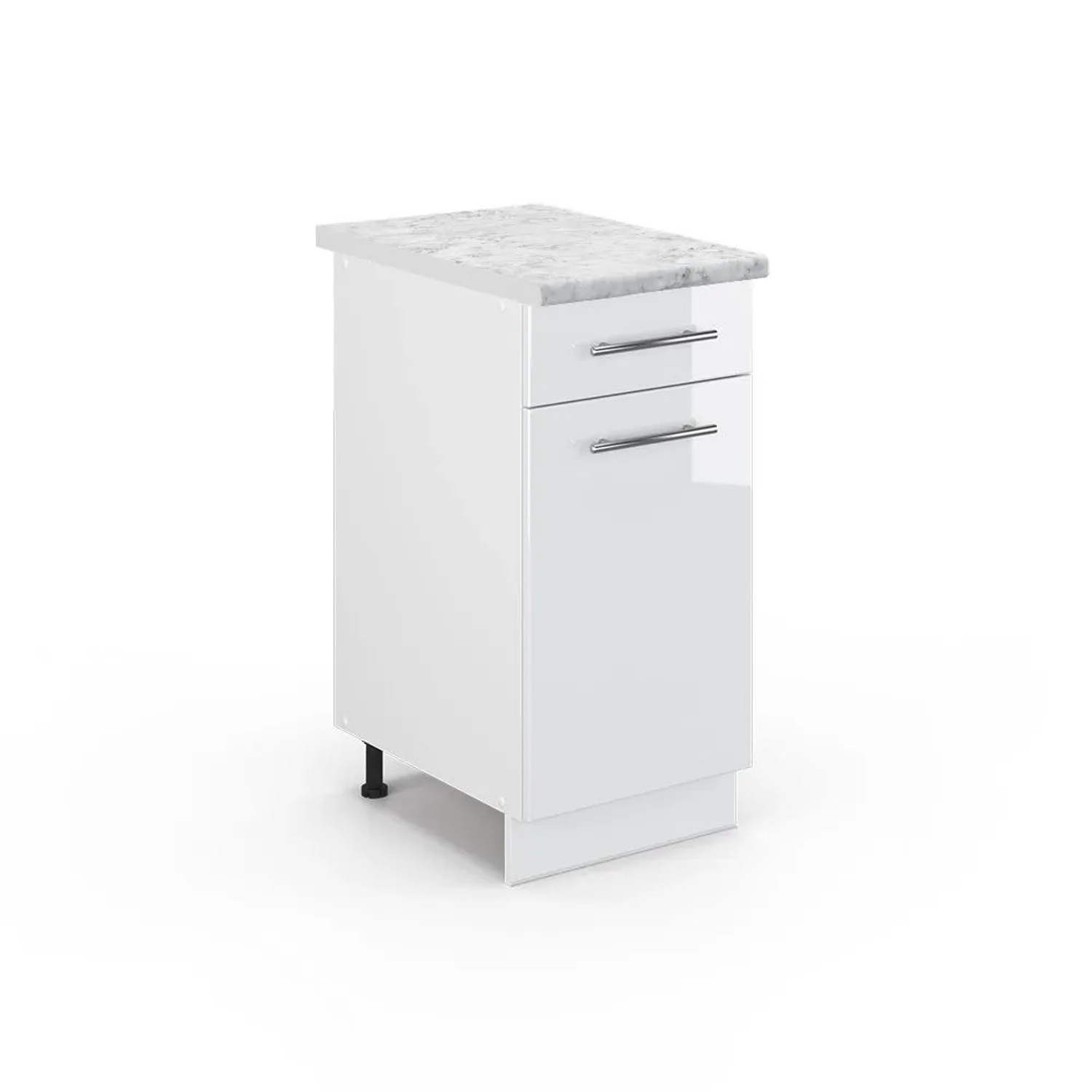 Vicco Küchenunterschrank Fame-Line Weiß Hochglanz Weiß 40 cm AP Marmor
