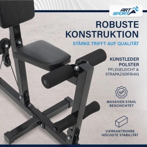 ArtSport Kraftstation ProfiGym 2000, Detailaufnahme von Sitz, Rückenlehne und Beinmodul.