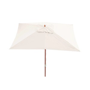 Creme-farbener MCW Sonnenschirm Lissabon 3x4m mit Holzständer.
