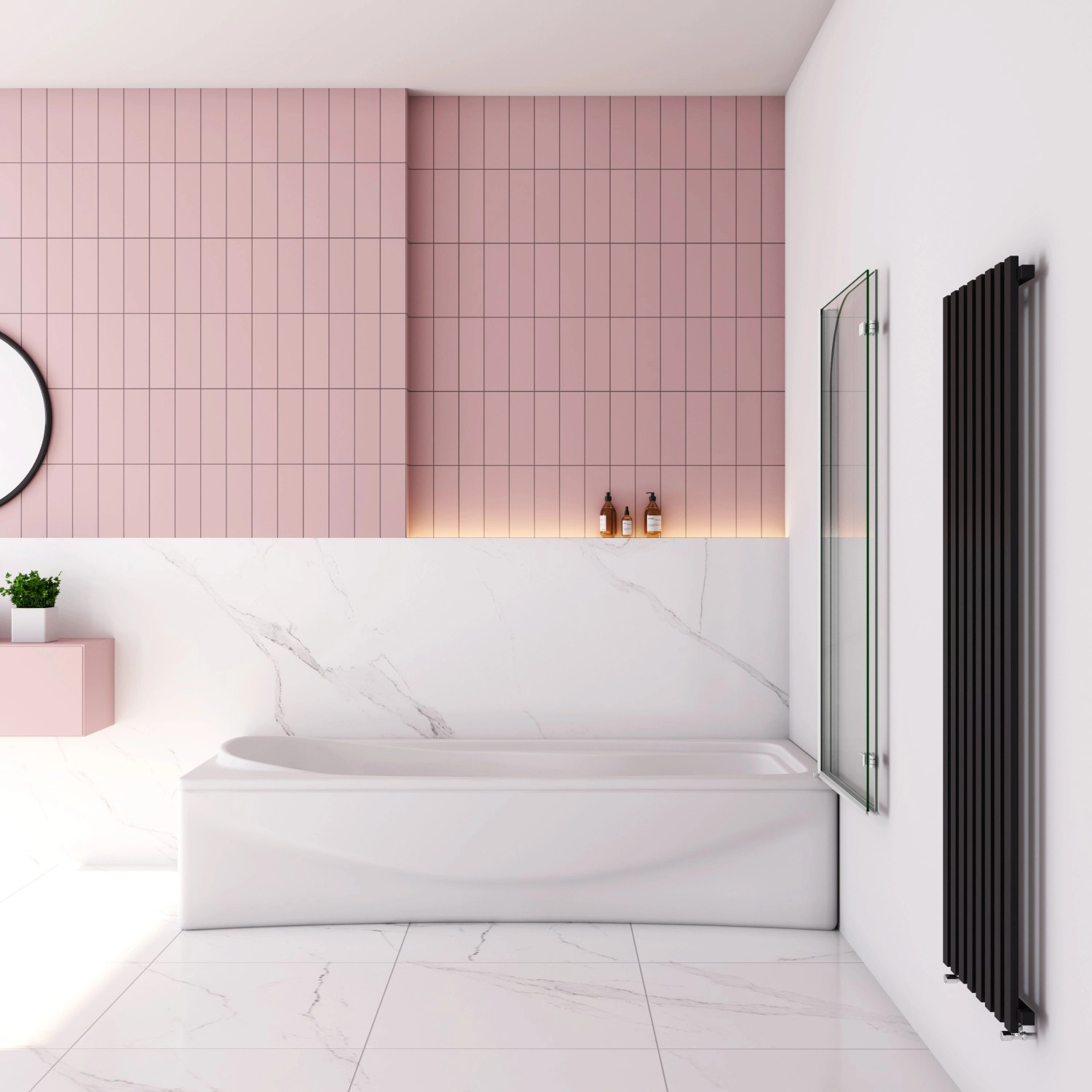 AICA Badewannenaufsatz, 90x140cm, 2-teilig, Faltwand aus ESG Sicherheitsglas.