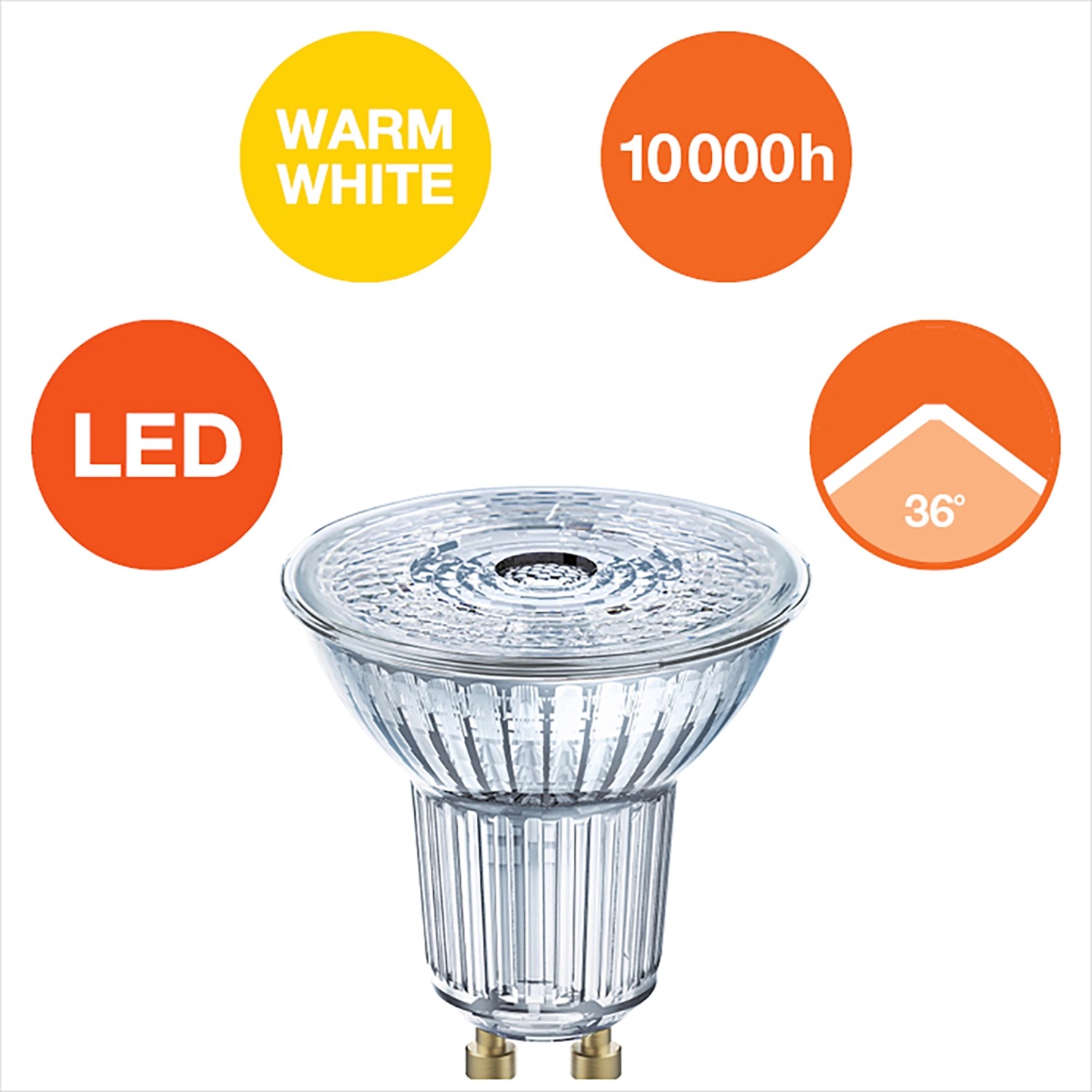 Osram GU10 LED Leuchtmittel, 4,3 W, warmweißes Licht, lange Lebensdauer. Energiesparende LED Lampe für GU10 Fassung.