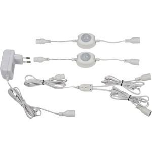 LED-Flexband mit Sensor, 2x1,2m, Warmweiß, Zubehör wie Netzteil, Sensoren und Kabel.