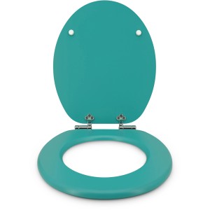 Sanfino WC-Sitz Mars Green aus Holz mit Absenkautomatik, geöffnet.