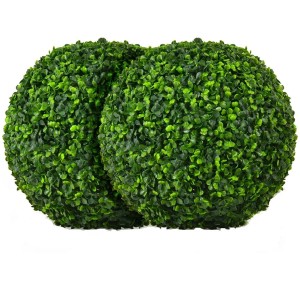Zwei dunkelgrüne, künstliche Buchsbaumkugeln (40 cm) für Garten, Haus oder Hochzeit. Realistische Kunstpflanzen-Deko.