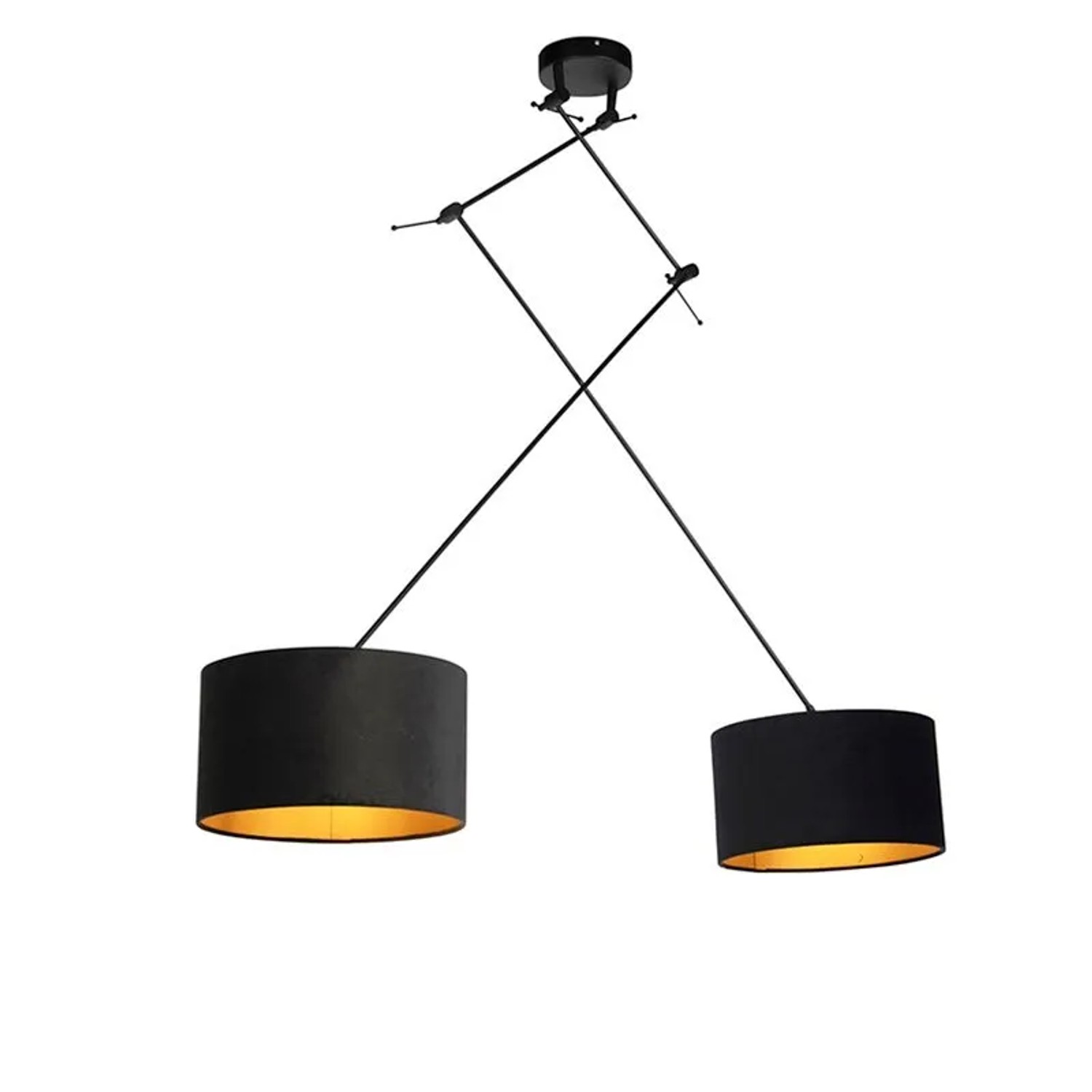 QAZQA Hängelampe mit Veloursschirmen Schwarz mit Gold 35 cm Blitz II Schwarz