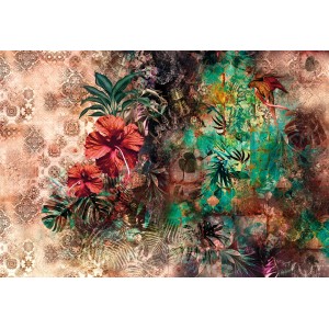 Komar Fototapete Sherazade mit floralem Muster und Hibiskusblüten, 368x254 cm.
