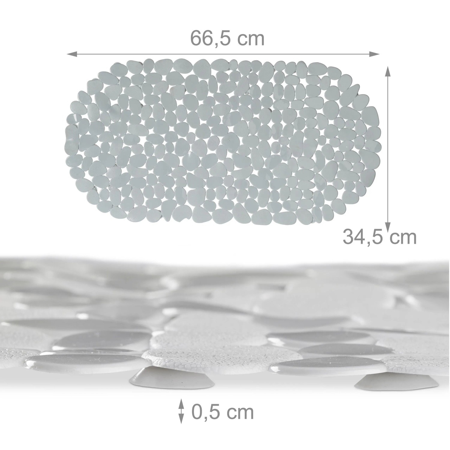 Graue rutschfeste Badewanneneinlage aus PVC in Steinoptik, 66,5x34,5x0,5 cm. Saugnäpfe für sicheren Halt.