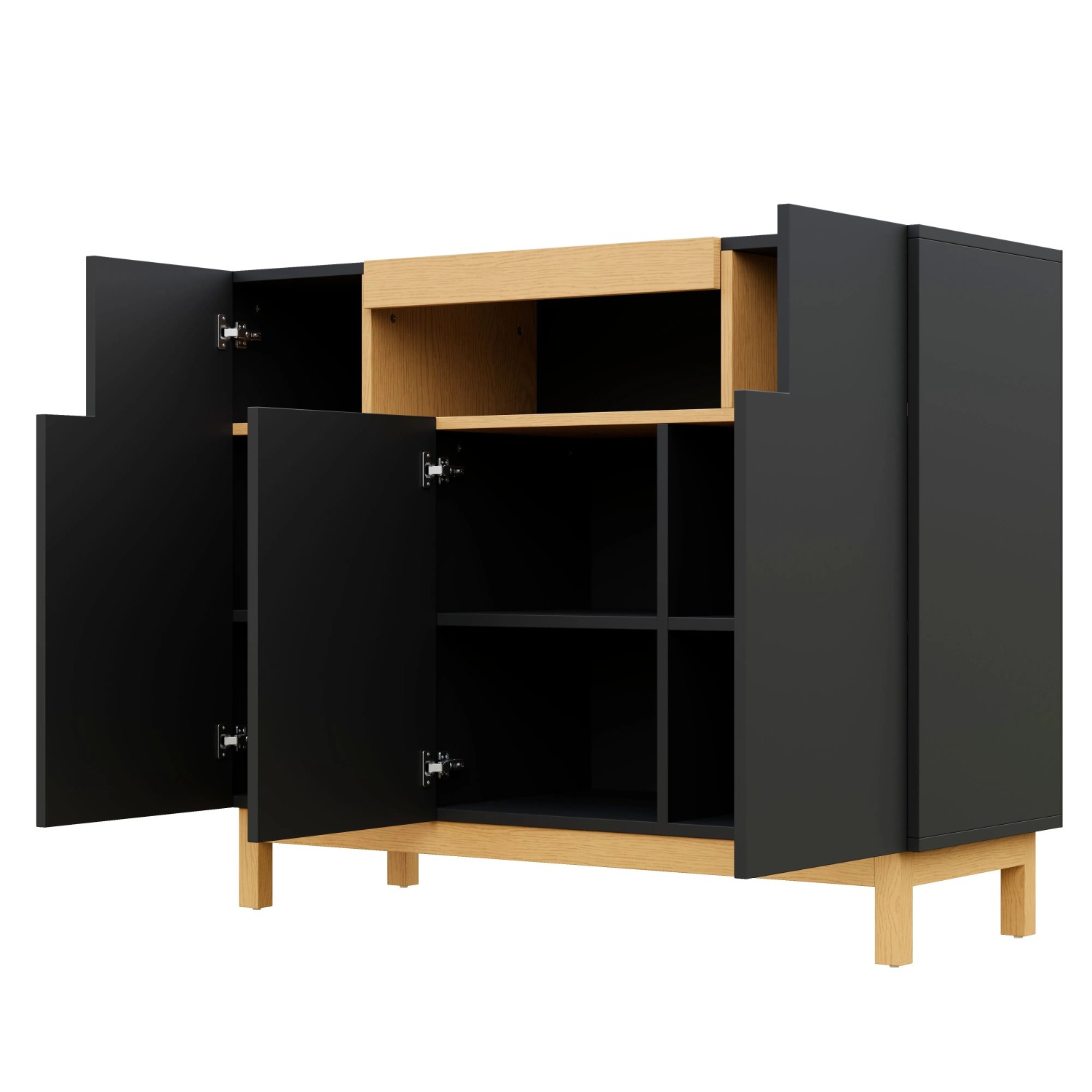 Okwish Sideboard Mit 3 Türen Wohnzimmer Esszimmer 120.5x42x96cm Schwarz