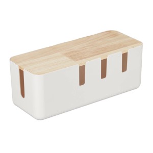 Relaxdays Kabelbox Kunststoff Holz Weiß Natur Mit Deckel 11,5 cm x 30 cm x 12,5 cm
