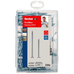 Fischer Schrauben-Box Meisterbox mit PowerFast II Senkkopf, 220 Holzschrauben