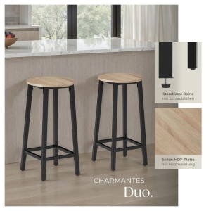 Tectake Set Barhocker Corby Industrial Style Holz und Stahl  32 x 32 x 66 cm Industrial Holz Hell  Eiche Sonoma