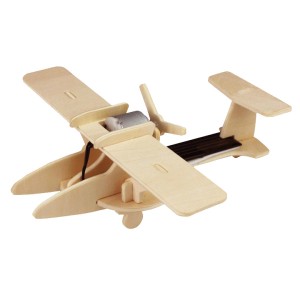 Pebaro Solar-Bausatz Sportflugzeug aus Holz mit Motor und Solarpanel.