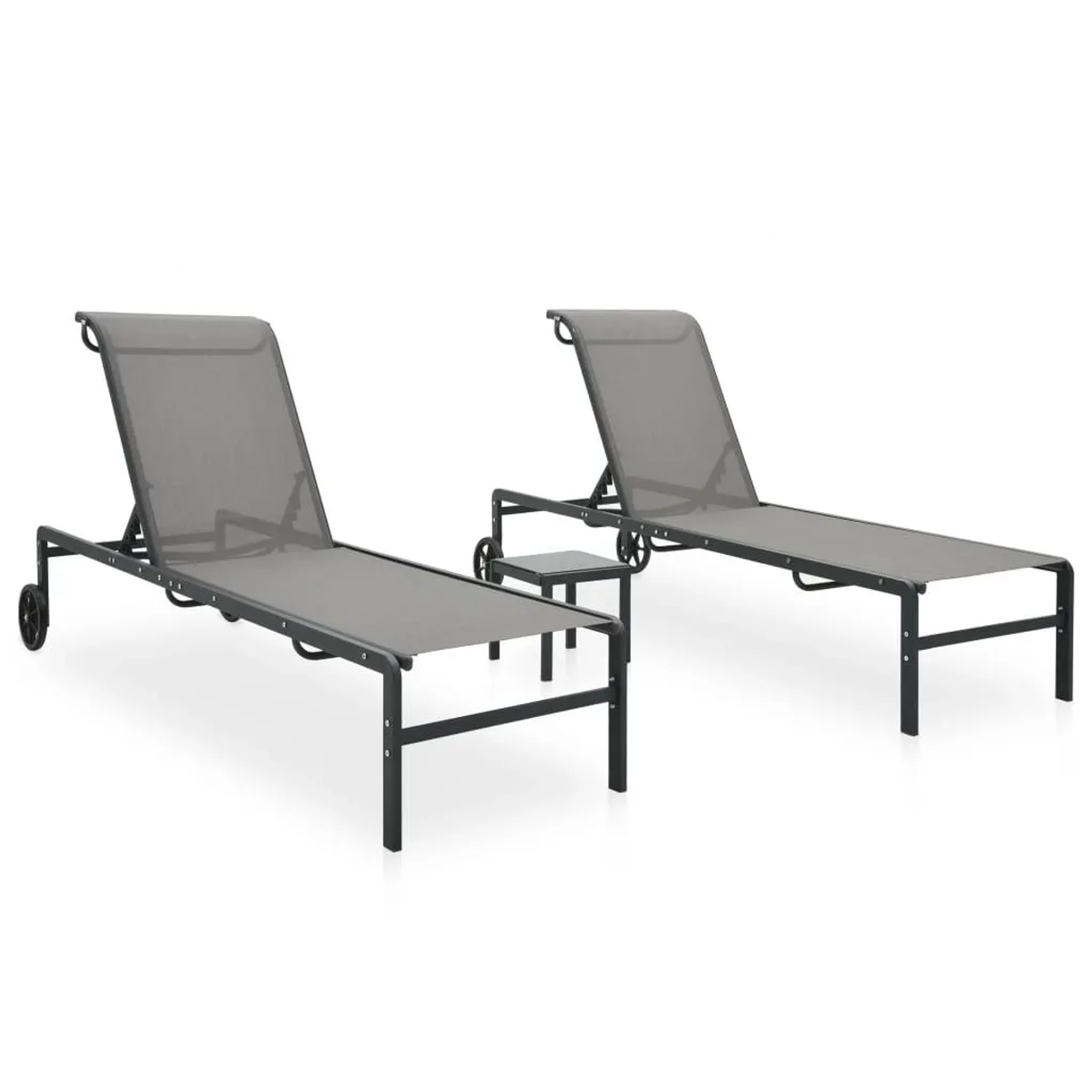 Furnicato Sonnenliegen-set 2 Stk Mit Beistelltisch Textilene & Stahl 2085x595x38 Cm Grau