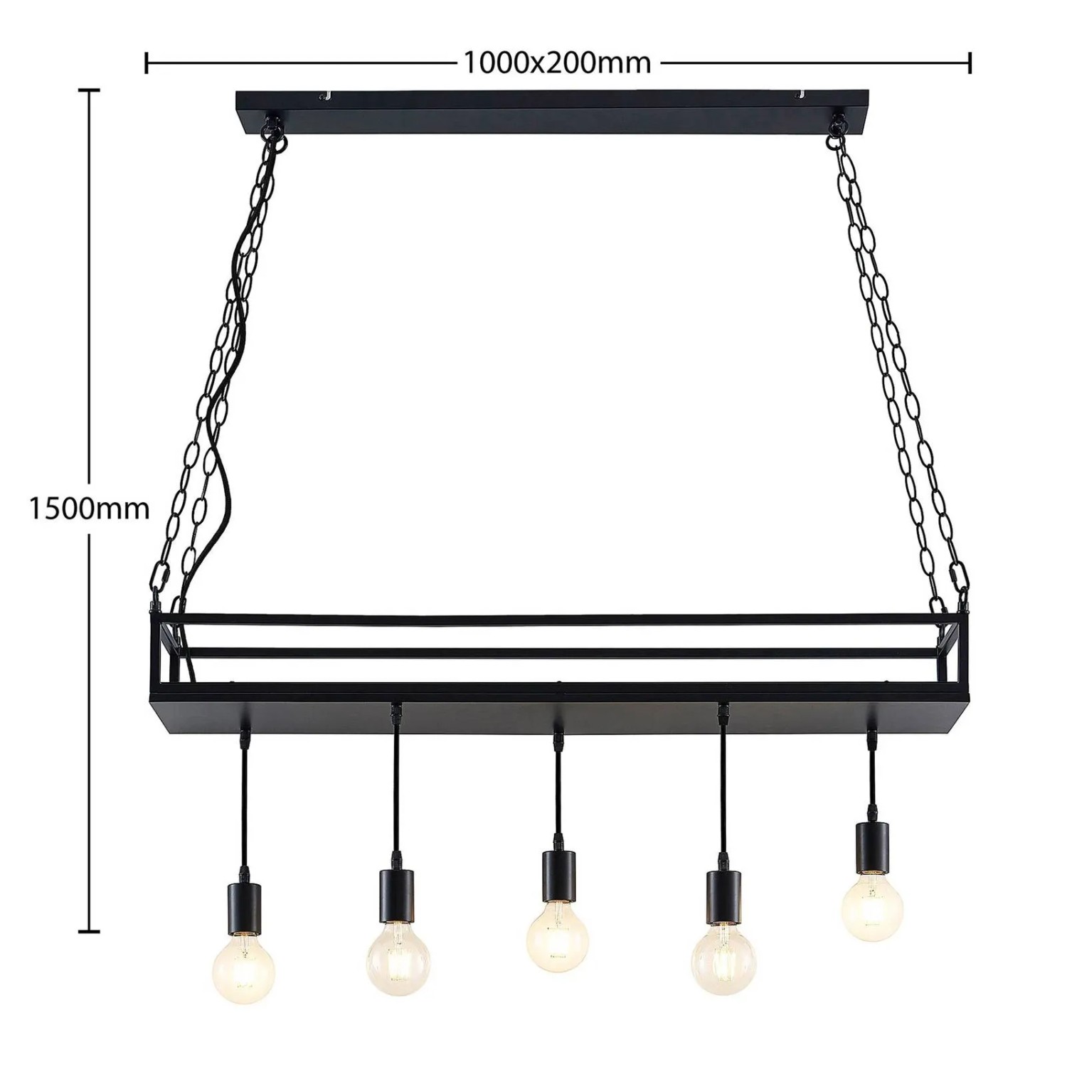 Schwarze Lindby Pendelleuchte Kirista im Retro Vintage Design mit 5 E27 Fassungen.