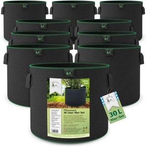 TTL GARDEN Pflanzsack 30L 10er Set Filz Stofftopf 300g/qm Vlies Pflanzentopf Rund Ø35,5cm Für Gemüse Kräuter