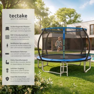 Tectake Trampolin Jumpy Ø 305 cm  Gs Zertifiziert Mit Sicherheitsnetz  322 x 322 x 265 cm Schwarz Blau