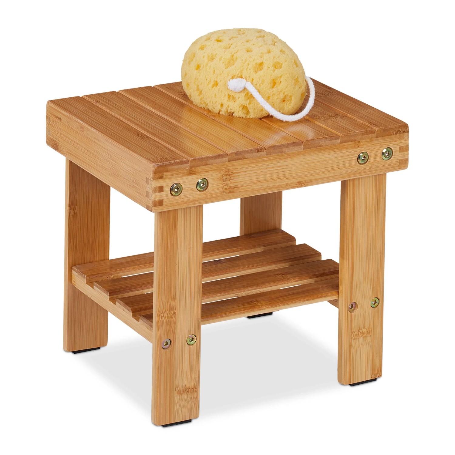 Relaxdays Badhocker Bambus Natur mit Zusatzablage 26 cm x 27 cm x 22,5 cm 1,4 kg