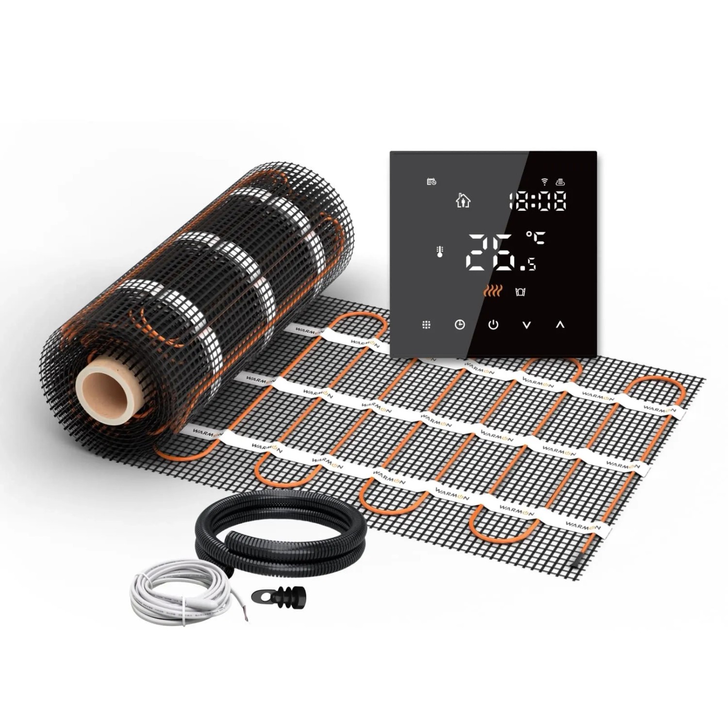 WARMON Fußbodenheizung Elektrisch LIGHT 100 W/m² inkl. TS 300 WiFi Thermostat Schwarz 1 m²