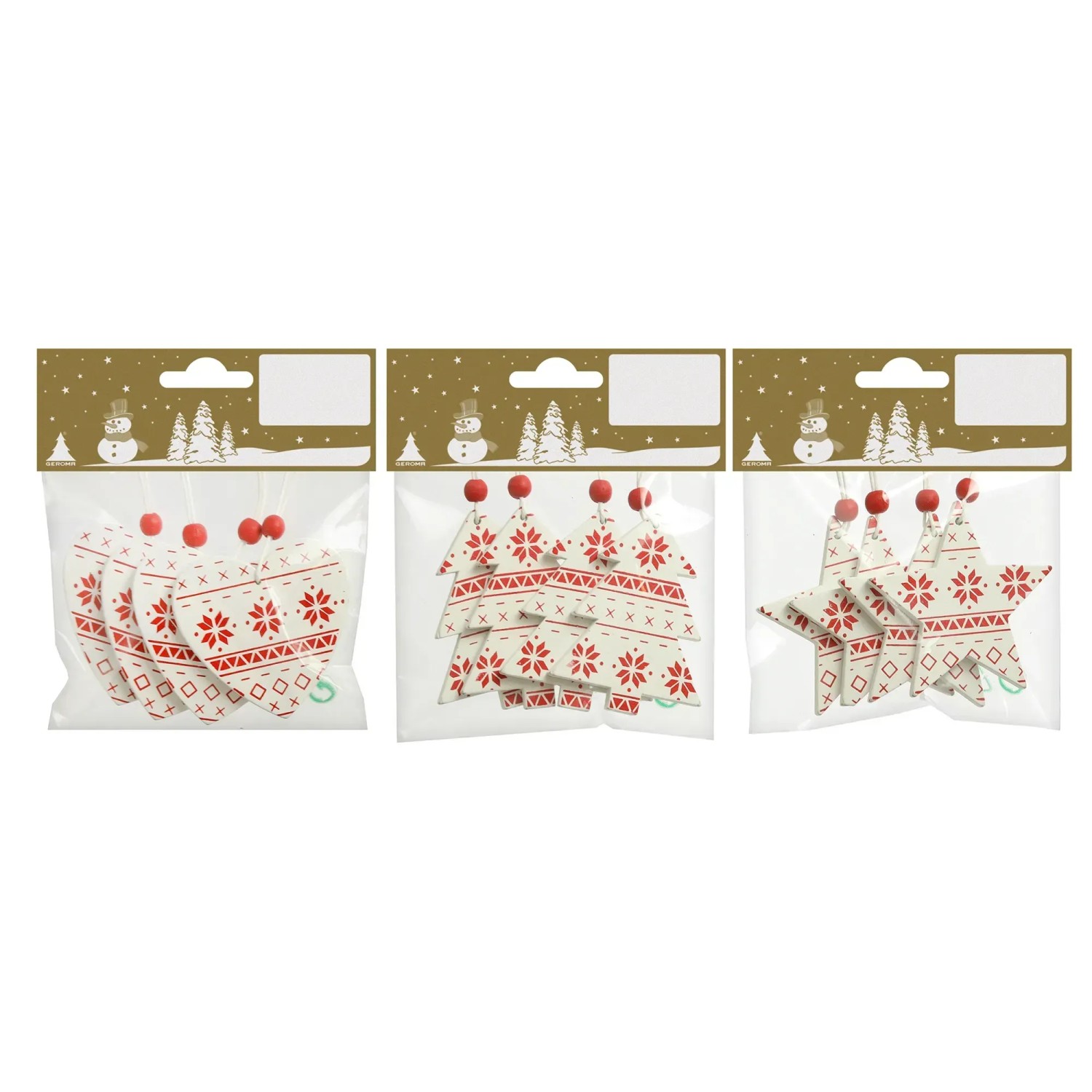 Weihnachts-Deko Holzhänger-Set 6 cm Rot-Weiß 4-teilig 3-fach Sortiert