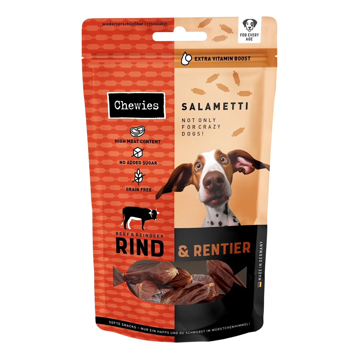 Chewies Hunde-Belohnungssnacks Salametti Rind und Rentier 200 g