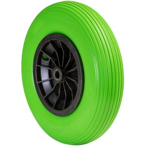 Wagner System Rad RO 8402, aufgeschäumt, grün, mit schwarzer Felge. Pannensicheres Rad für Schubkarren.